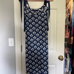 Free People Blue and White Spaghetti Strap Sundress